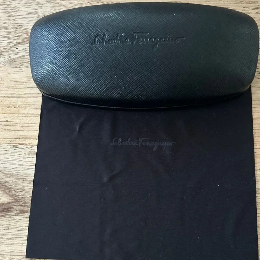 Salvador Ferragamo Black eyeglass sunglass case with polishing cloth